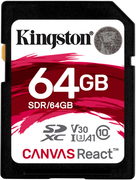 Kartë memorie Kingston SDXC Canvas React, 64GB, 100MB/s, UHS-I U3       