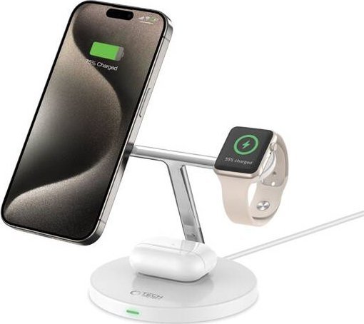 Karikues wireless Tech-protect QI15W-A35, 3 në 1 MagSafe, 15W, i bardhë