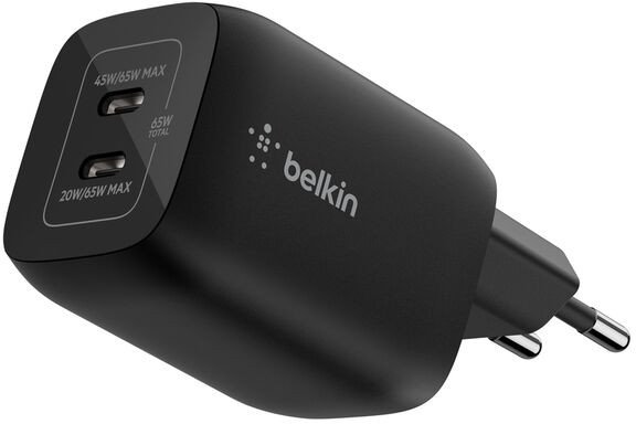 Ѕиден полнач Belkin ENA007KQBK, 2x USB-C, брзо полнење, црн