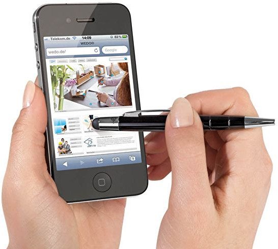 Stilolaps me prekje WEDO Touch Pen MINI, 2 në 1, për telefon dhe tablet, i zi me shkëlqim