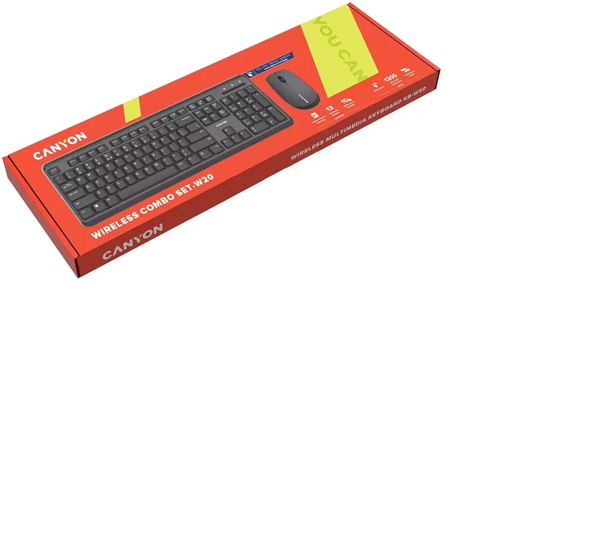 Сет безжична тастатура и глушец Canyon, 2.4 GHz, 1200 DPI, црна боја