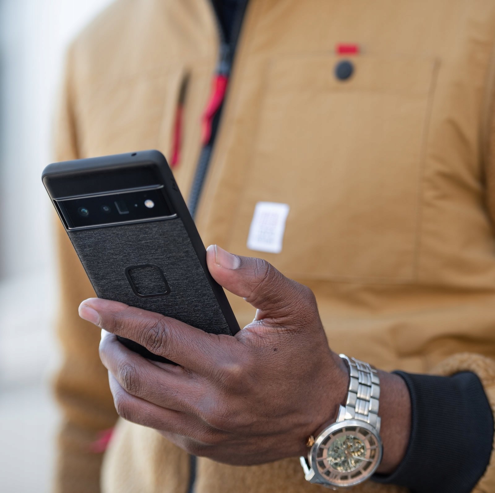 Mbështjellëse telefoni Peak Design Mobile Everyday Case për Pixel 7, SlimLink me magnet, pëlhurë najloni, gri e errët