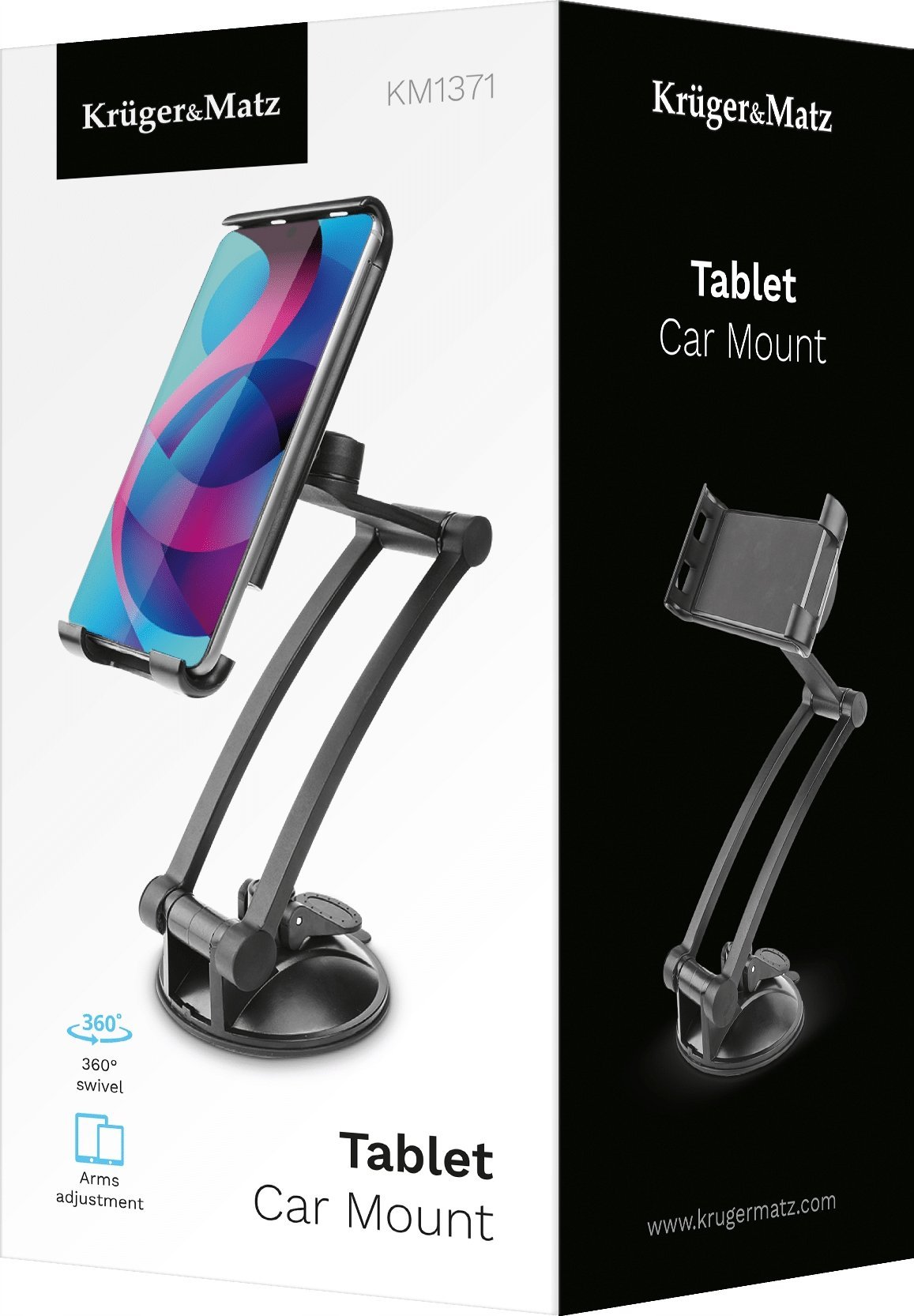 Универзален држач за таблет Kruger&amp;Matz KM1371, рака 24 cm, ротација 360°, црна