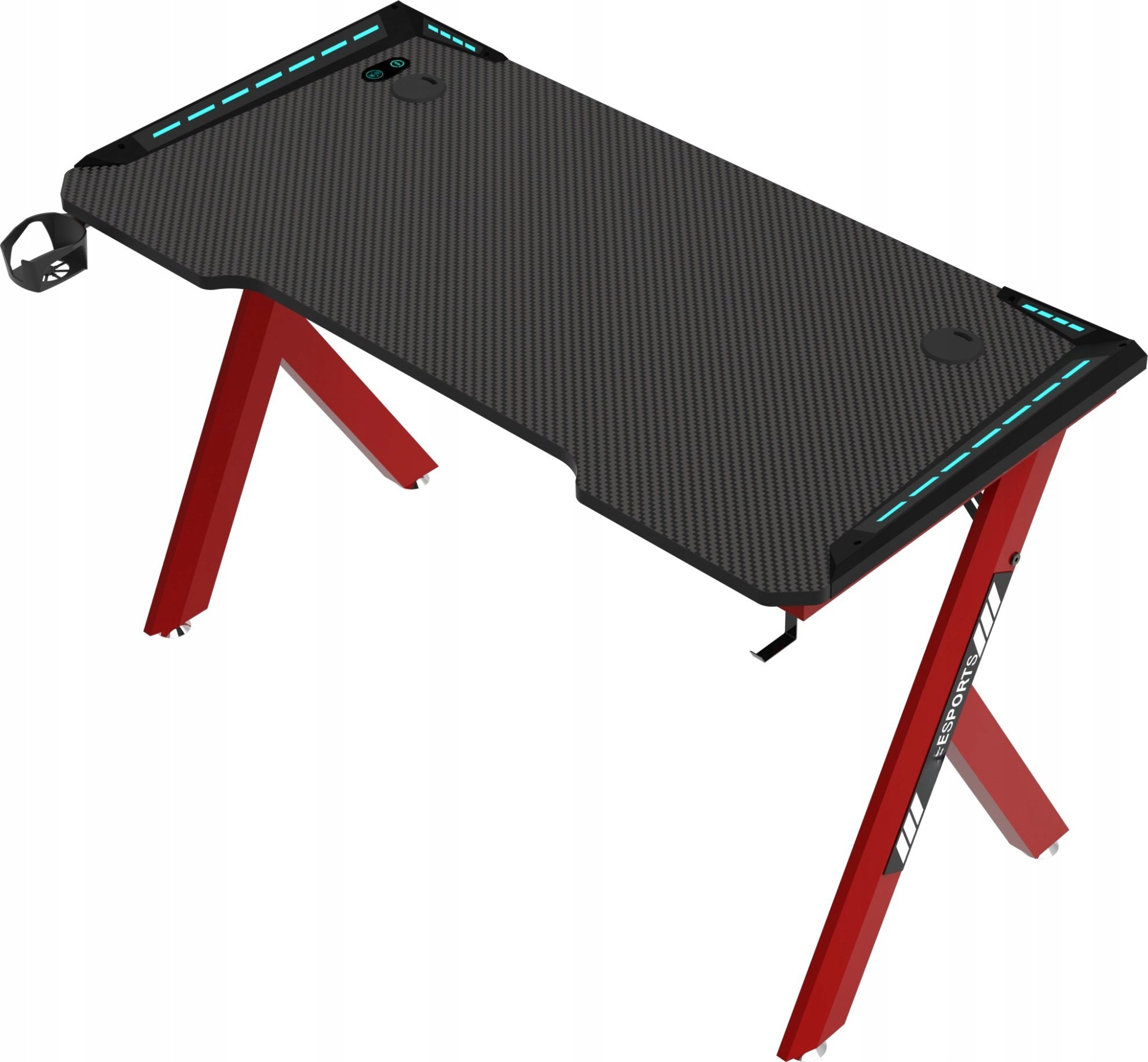 Tavolinë gaming Cortek RGB 140cm, 140x60cm, me ndriçim RGB, e zezë e kuqe