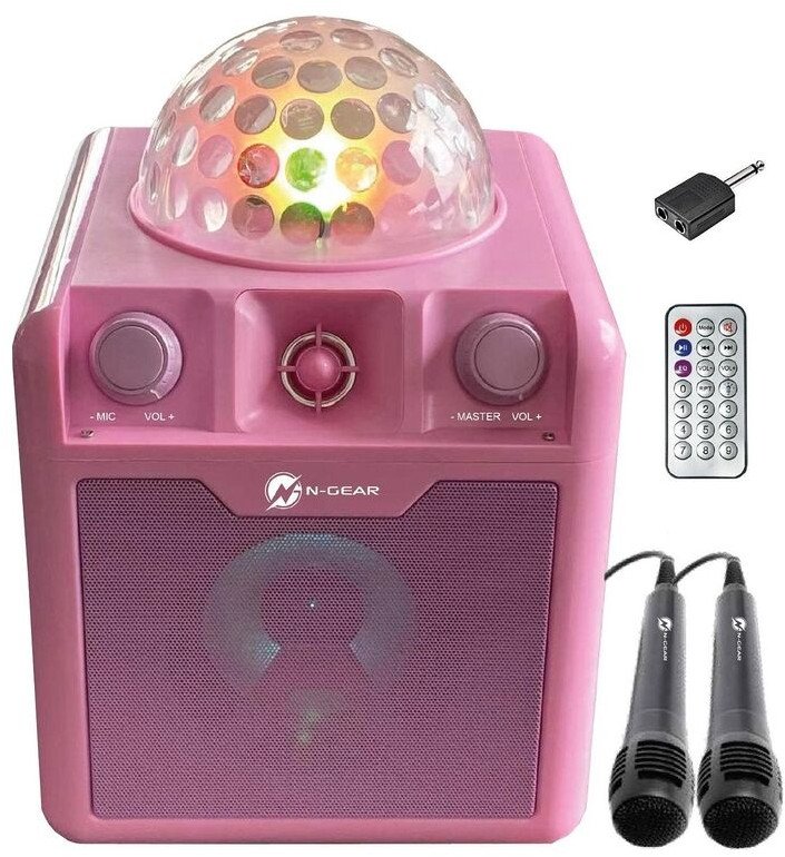 Karaoke altoparlant N-GEAR Disco Block 410, Bluetooth, me 2 mikrofona, rozë e errët