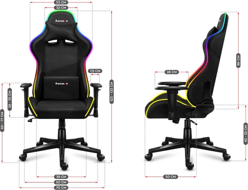 Karrige gaming Huzaro Force 6.2 Mesh, RGB LED, lëkurë eco PU, e zezë