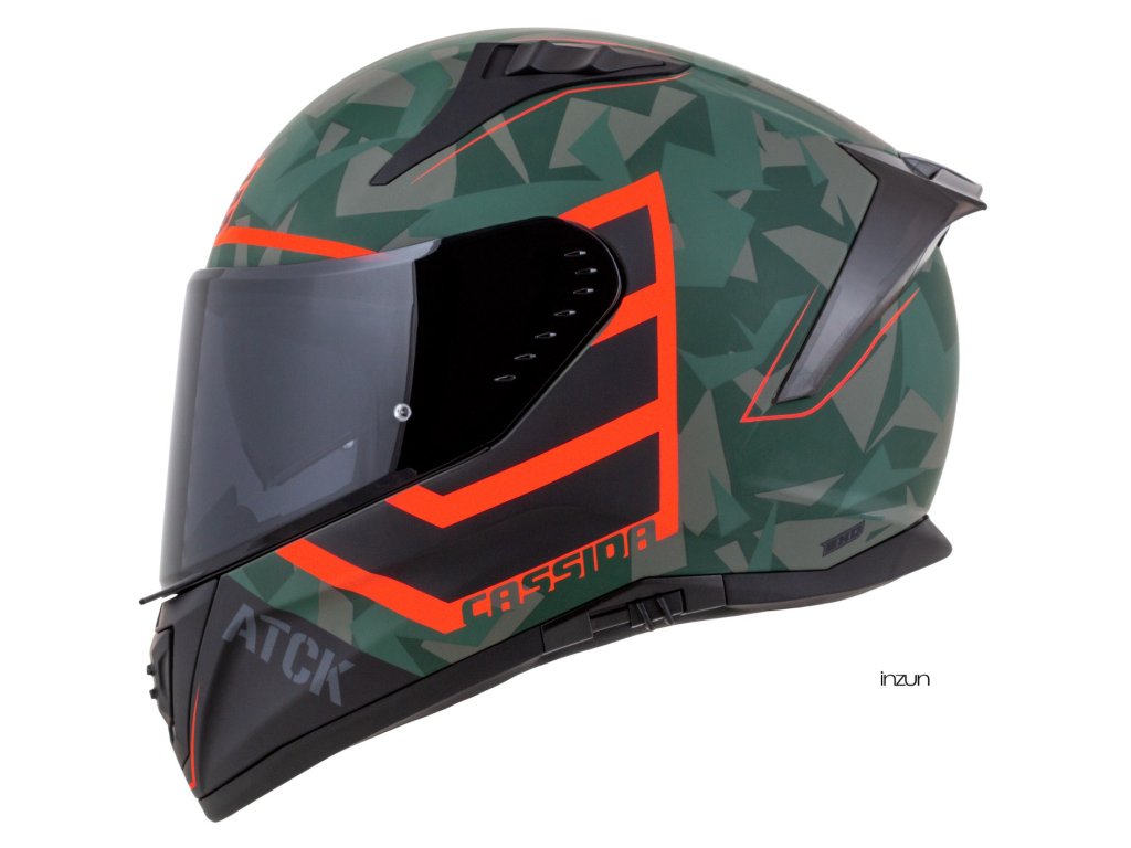 Kaska moto CASSIDA Aero ATCK, e mbyllur, ECE 22.06, kamuflazh jeshile e zezë gri portokalli