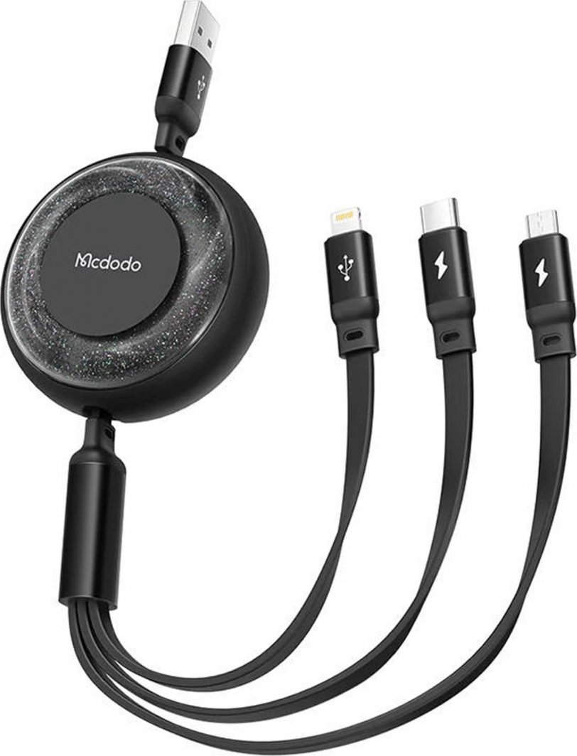 Kabllo USB Mcdodo CA-3570, 3 në 1, 1.2 m, 3 A, e zezë