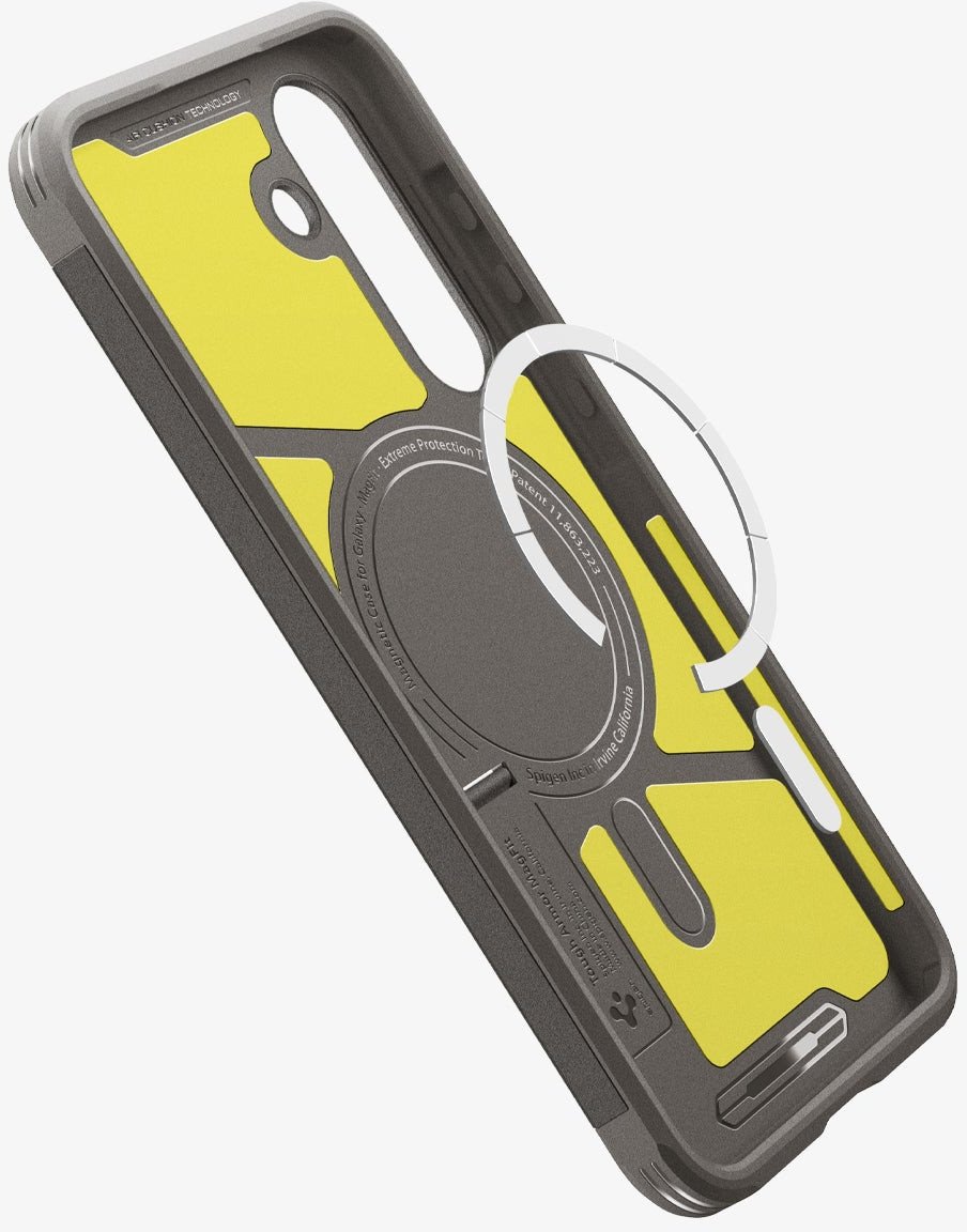 Kuti mbrojtëse Spigen Tough Armor MagSafe, Samsung Galaxy S25 FE, rezistente ndaj goditjeve, gunmetal beige