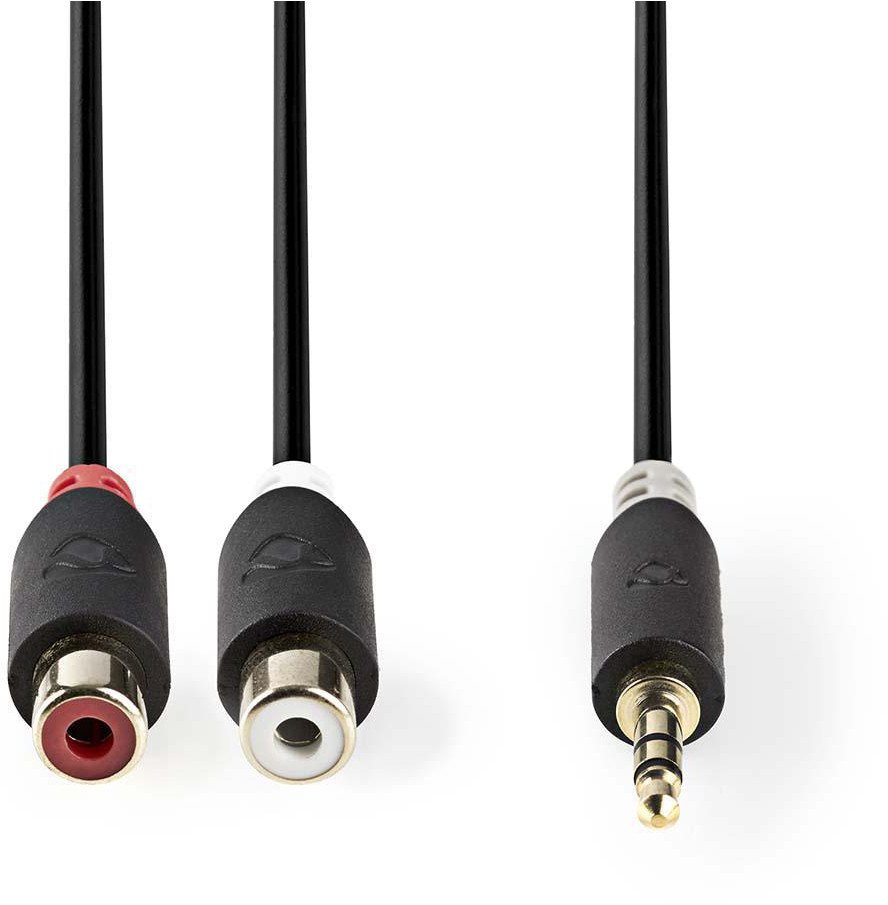 Kabllo audio Nedis Stereo, 3.5mm mashkull në 2x RCA femër, 0.2m, antracit