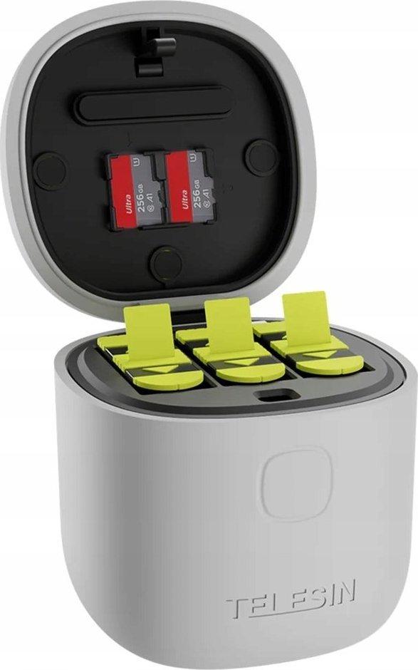 Karikues me kuti Telesin GP-BTR-905-GY-B për GoPro Hero 9 10 Black, 3 slote, 2 bateri 1750mAh, gri