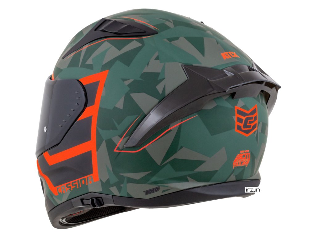 Kaska moto CASSIDA Aero ATCK, e mbyllur, ECE 22.06, kamuflazh jeshile e zezë gri portokalli