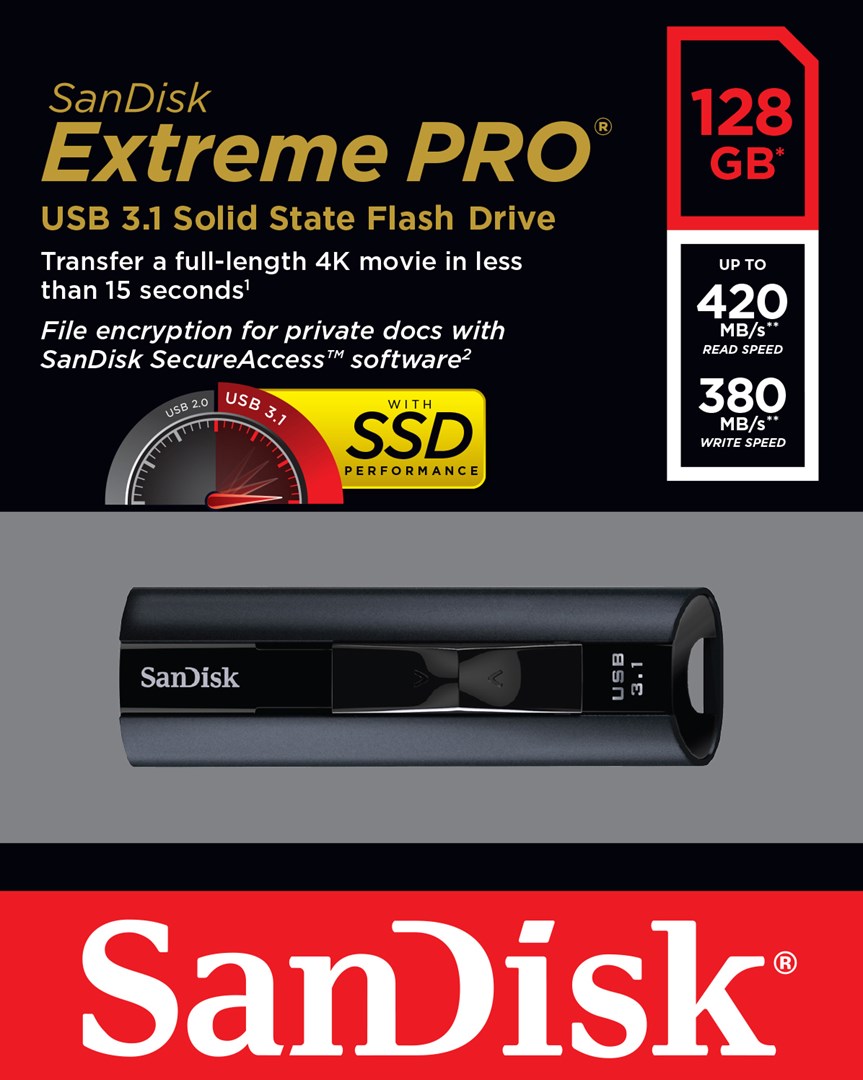 USB SanDisk Extreme Pro, 128 GB, USB Type-A