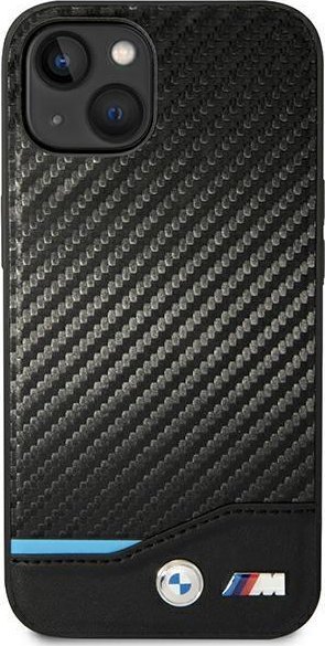 Futrollë telefoni BMW Leather Carbon për iPhone 14 Plus 6.7", lëkurë, karbon, e zezë