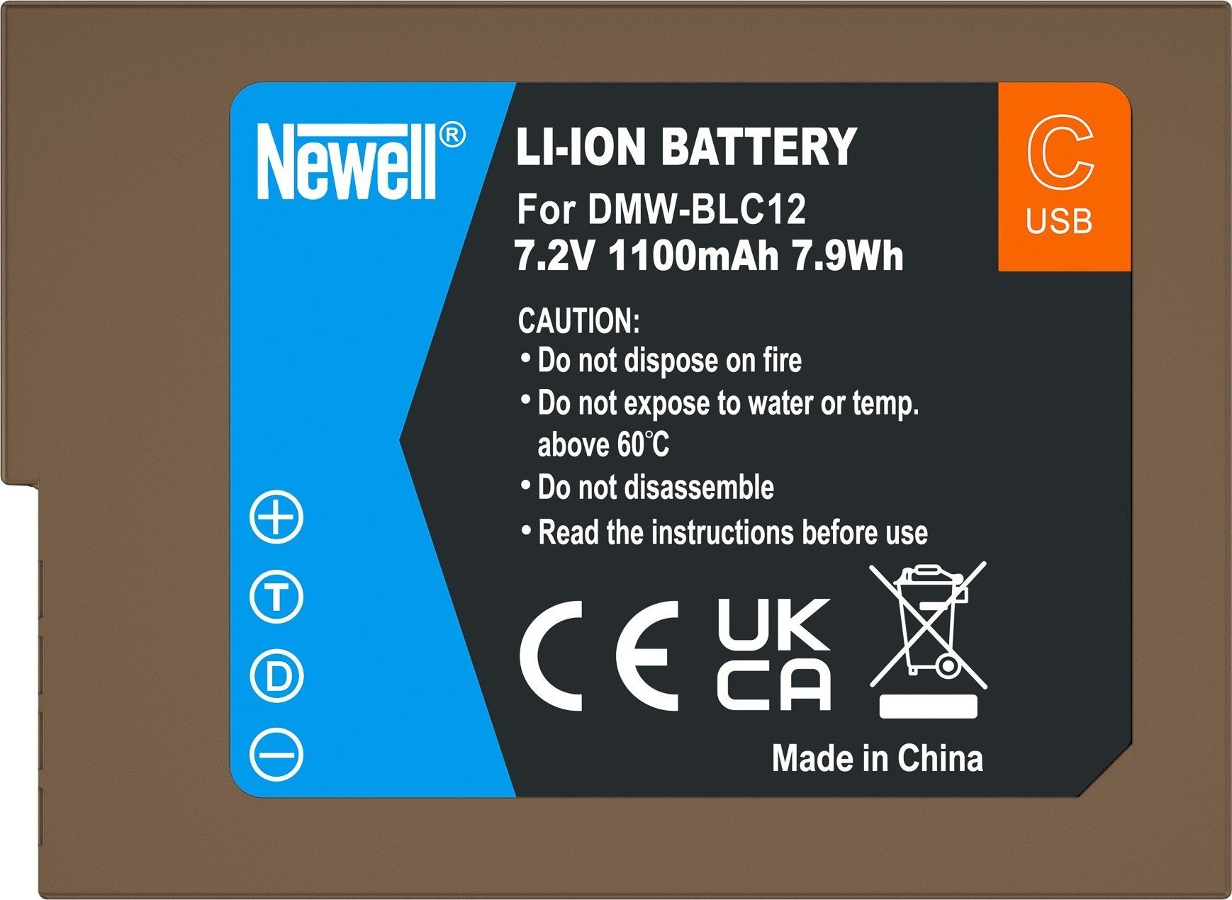 Bateri për kamera Newell DMW-BLC12, USB-C onboard recharge, për Panasonic