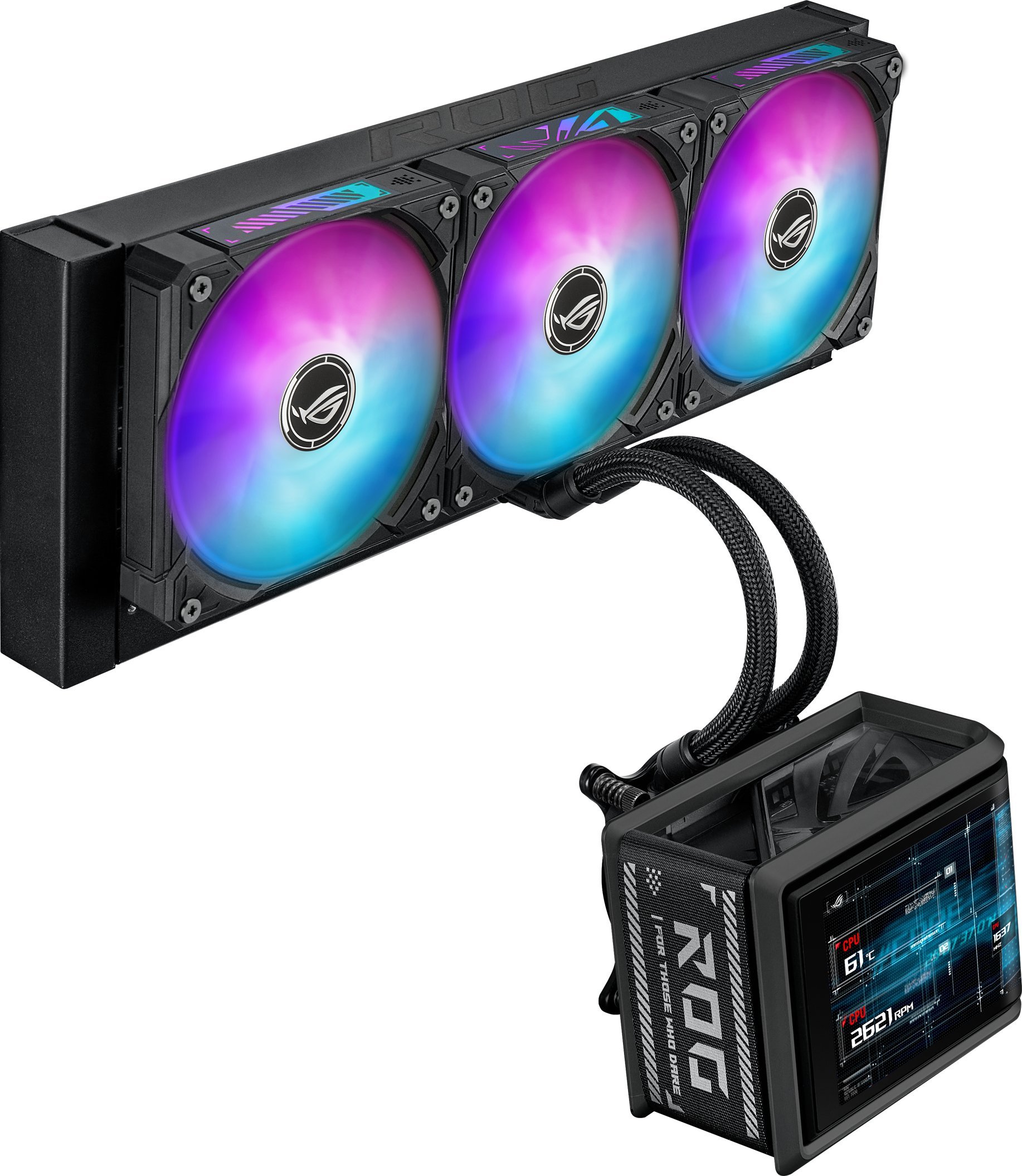 Ftohës likuid AIO për procesor ASUS ROG Ryuo IV SLC 360 ARGB, 360mm, ekran 6.67" AMOLED, i zi