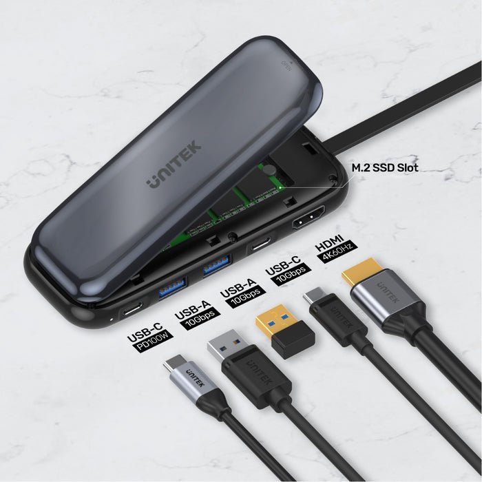 Docking station USB C Unitek D1046A, strehë SSD M.2 NVMe, HDMI 4K 60Hz, gri