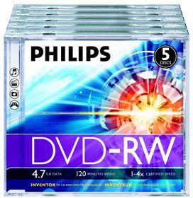 Disqe DVD RW Philips PHOV RW4754JC, 4.7GB, 4x, paketim 5 copë