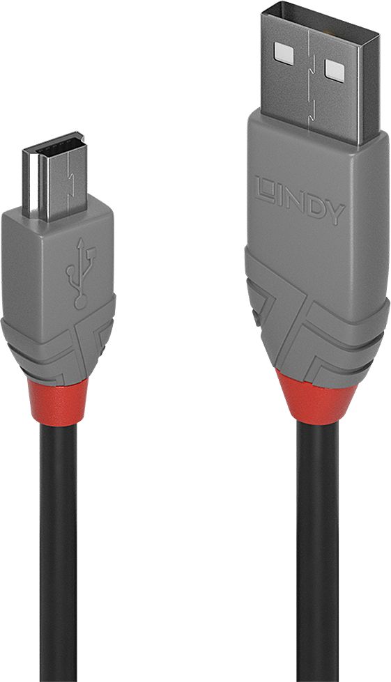 Kabllo USB Lindy Anthra Line, USB A në miniUSB, 2 m, gri