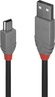 Kabllo USB Lindy Anthra Line, USB A në miniUSB, 2 m, gri