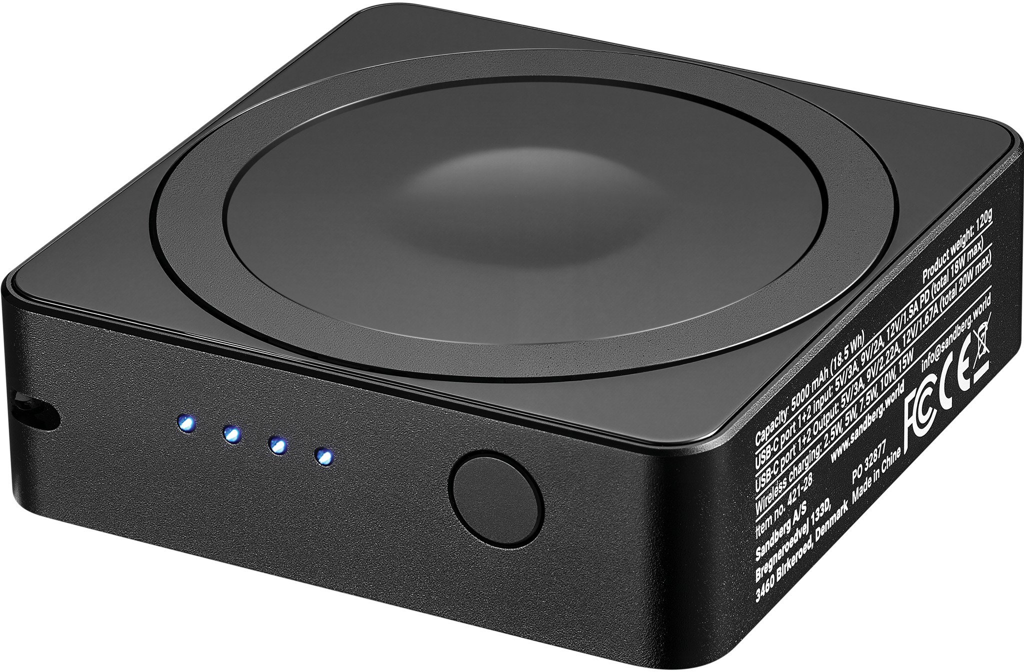 Powerbank Sandberg 3in1 Magnet, 5000mAh, 20W PD, i bardhë