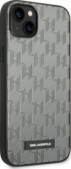 Mbështjellës telefoni Karl Lagerfeld Saffiano Mono Metal Logo për iPhone 14 Plus 6.7", hardcase, gri