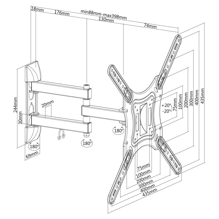 Mbajtëse për TV Sbox LCD-443, lëvizëse, 23"-55", 30 kg