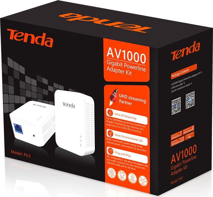 Adapter Powerline Tenda PH3, AV1000, Gigabit, i bardhë