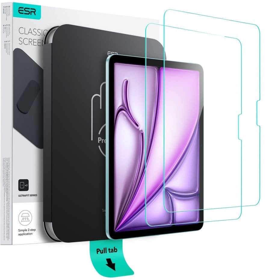 Заштитно стакло ESR UltraFit за iPad Air 11" 6-та и 7-ма генерација, 2 парчиња, проѕирно калено стакло