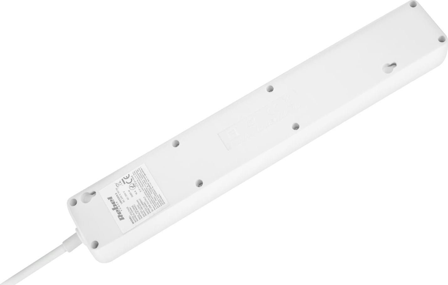Prizë zgjatuese Rebel Electro URZ3203-3, 5 dalje, 2x USB 2.1A, 3 m, e bardhë