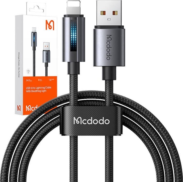 Kabllo USB Mcdodo CA-5660, USB-A në Lightning, 1.2m, me dritë LED, e zezë