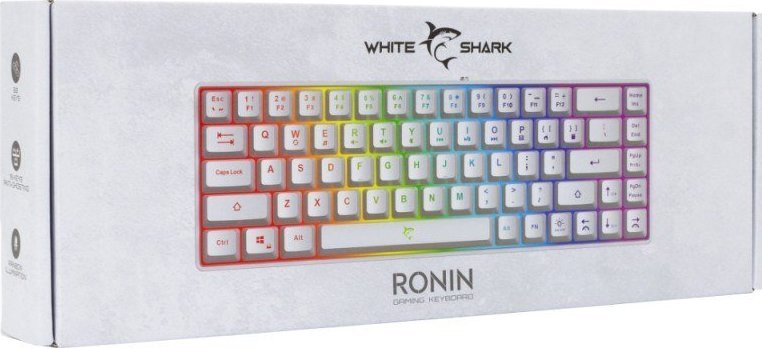Tastierë gaming White Shark RONIN, me kabllo USB, ndriçim i pasmë, e bardhë US