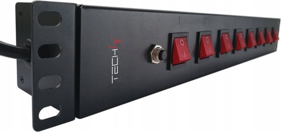 Shirit prizash rack Techly 367829, 8x prizë UNEL 16A, 1.5U, i zi