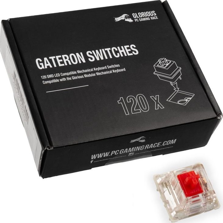 Switche mekanike Glorious Gateron Red, linear, 120 copë, transparent