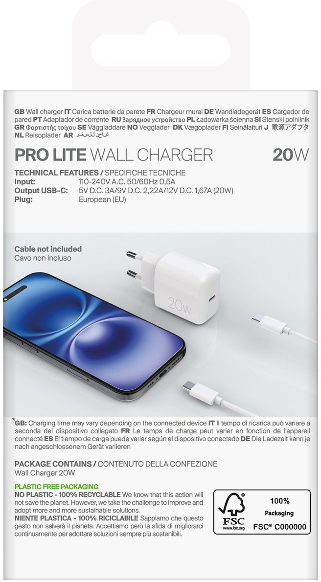 Karikues USB Type C Puro PRO LITE PUTCUSBC20WDYWHI, 20W, i bardhë