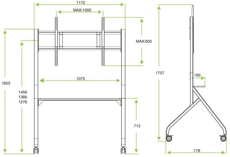Karrocë TV Techly ICA-TR53LB, 65"-100", deri 100kg, e bardhë