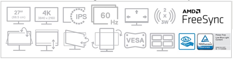 Монитор Dell S2721QSA 27″ 4K UHD IPS, FreeSync, со звучници, бел