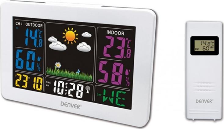 Stacion moti Denver WS-540, ekran me ngjyra, matje temperaturë dhe lagështie, i bardhë