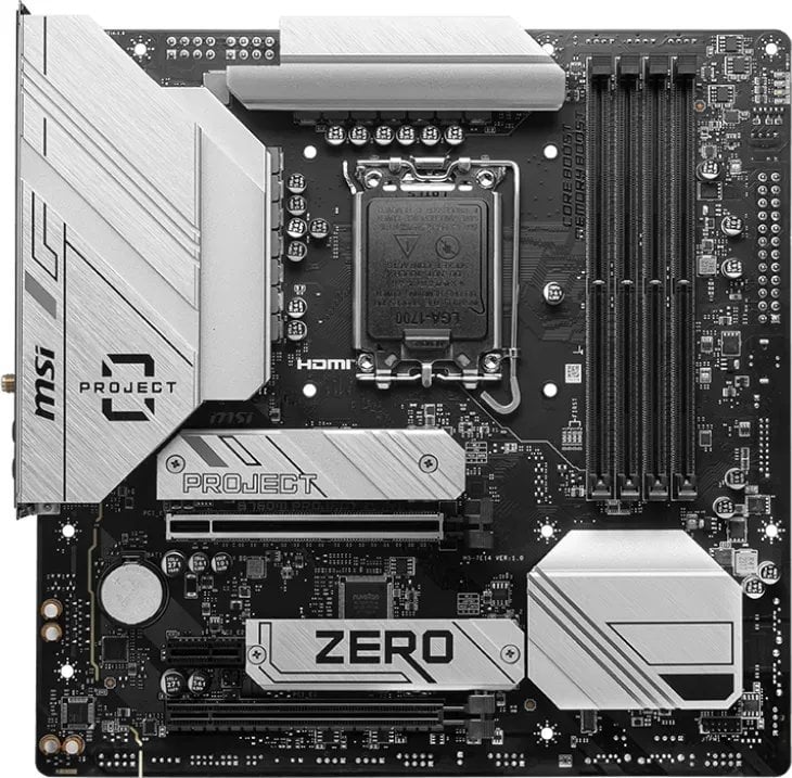 Plakë amë MSI B760M PROJECT ZERO, LGA 1700, DDR5, PCIe 5.0, 2.5Gbps LAN, Wi-Fi 6E, e bardhë/argjend