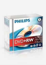 Philips DVD+RW 4.7GB 4x Speed, 5 Pack