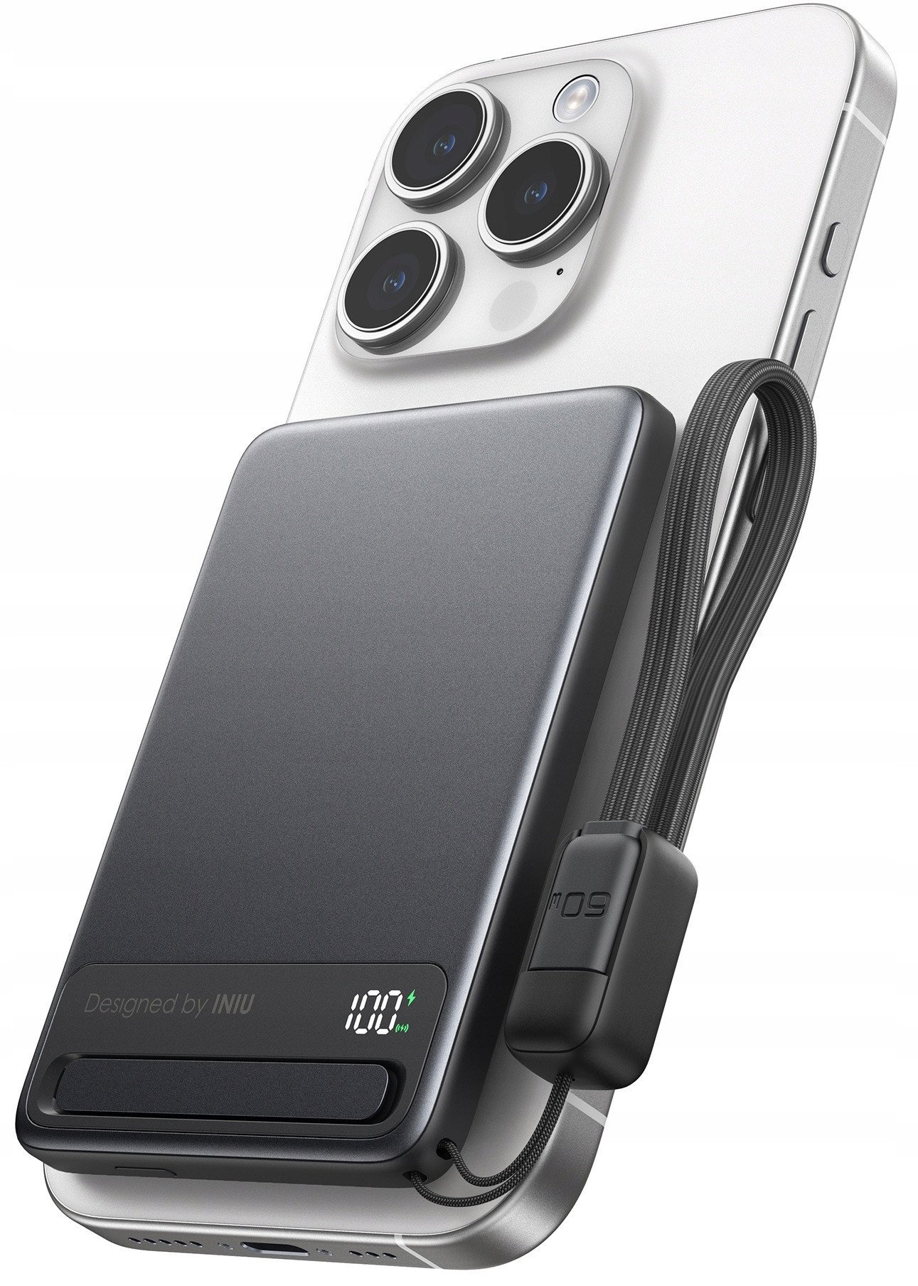 Power bank Iniu MagPro Ultra Slim, 5000mAh, 20W USB C PD со Qi2 и MagSafe, црна