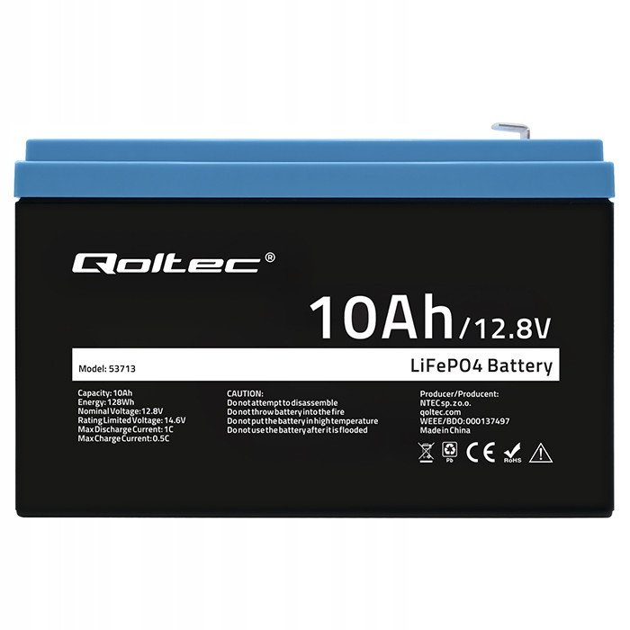 Батерија LiFePO4 Qoltec, 12.8V, 10Ah, 128Wh