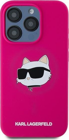 Mbulesë telefoni Karl Lagerfeld Choupette Head, silikon, për iPhone 15 Pro Max, rozë
