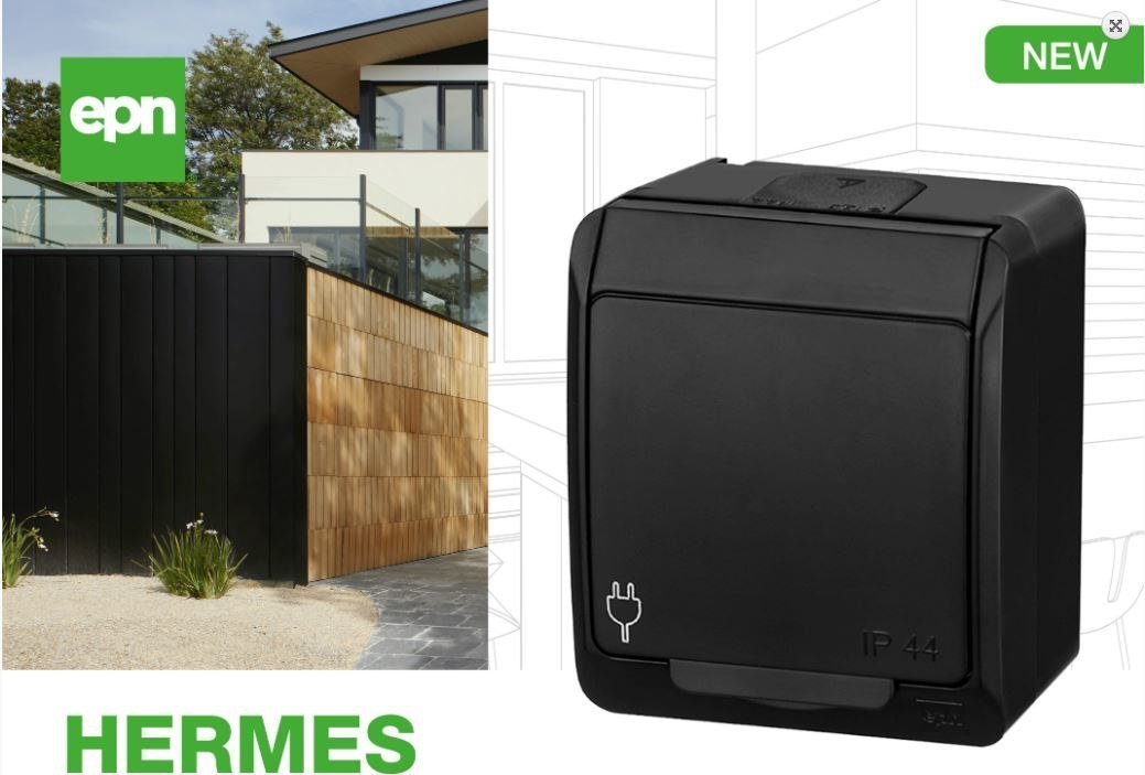 Prizë dyshe sipërfaqësore Elektro-Plast HERMES 2x2P+E, IP44, e zezë