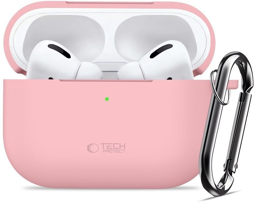 Kuti mbrojtëse Tech-Protect për Apple AirPods Pro 3, silikon, me karabinë, rozë