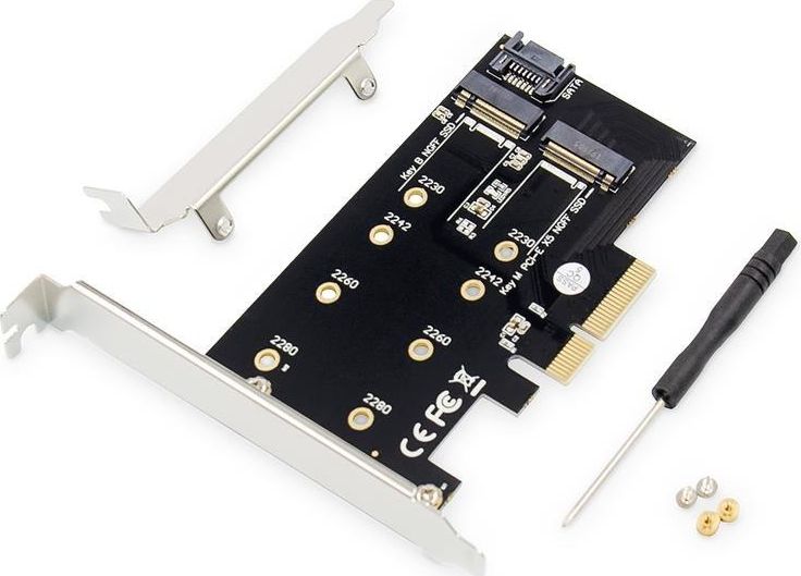 Kartë zgjeruese Digitus DS-33170, PCIe 3.0 x4, M.2 NVMe dhe SATA, e zezë