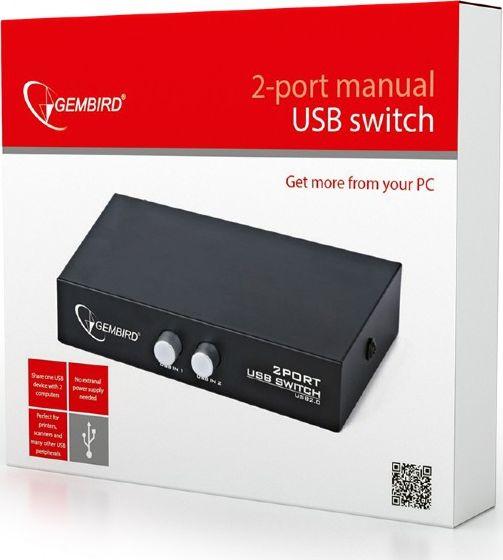 Прекинувач за податоци Gembird USB - Switch, 2: 1, рачно, USB