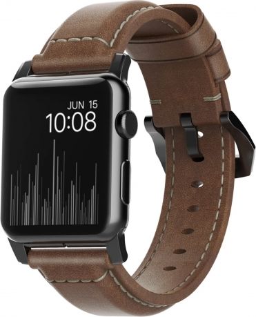 Rrip dore për Apple Watch Nomad Traditional Band, 46mm 49mm, lëkurë Horween, kafe Rustic Brown