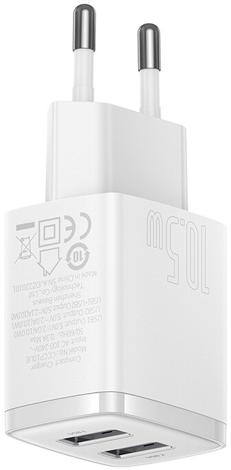 Karikues Baseus, 2xUSB-A, 10.5W, i bardhë