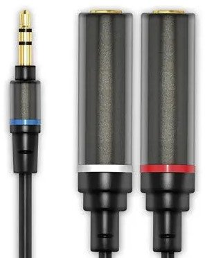 Kabllo audio IK Multimedia iLine Mono Out Split, 60 cm, stereo 3.5 mm në 2x mono 6.3 mm, i zi